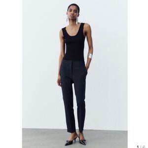 ZARA NWT Pinstripes Preppy‎ Office Trouser Academia School Midnight Blue Black L